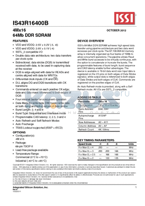 IS43R16400B datasheet - Four internal banks for concurrent operation
