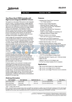 ISL6310_06 datasheet - Two-Phase Buck PWM Controller with High Current Integrated MOSFET Drivers