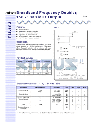 FM-104PIN datasheet - Broadband Frequency Doubler, 150 - 3000 MHz Output