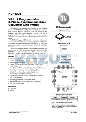 NCP4208MNR2G datasheet - VR11.1 Programmable 8-Phase Synchronous Buck Converter with PMBus