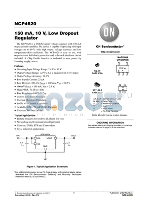 NCP4620 datasheet - 150 mA, 10 V, Low Dropout Regulator
