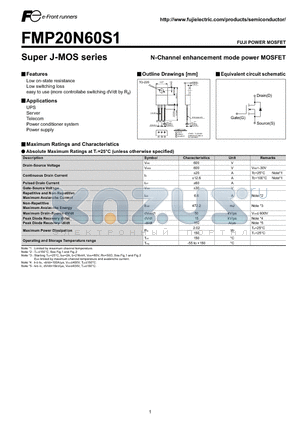 FMP20N60S1 datasheet - N-Channel enhancement mode power MOSFET