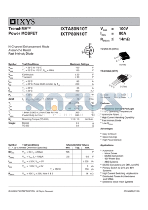 IXTA80N10T datasheet - TrenchMVTM Power MOSFET