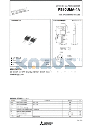 FS10UMA-4A datasheet - Nch POWER MOSFET HIGH-SPEED SWITCHING USE