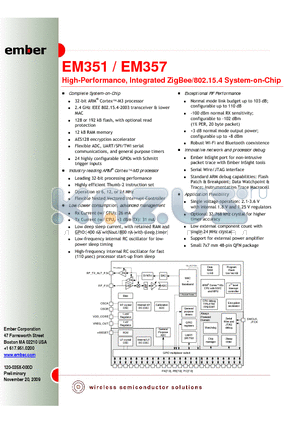 EM351-RTR datasheet - High-Performance, Integrated ZigBee/802.15.4 System-on-Chip