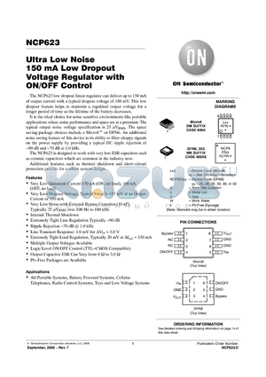 NCP623MN-40R2 datasheet - Ultra Low Noise 150 mA Low Dropout Voltage Regulator with ON/OFF Control