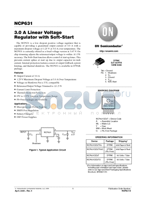 NCP631GD2TG datasheet - 3.0 A Linear Voltage Regulator with Soft−Start