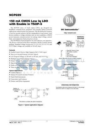 NCP699 datasheet - 150 mA CMOS Low Iq LDO with Enable in TSOP−5
