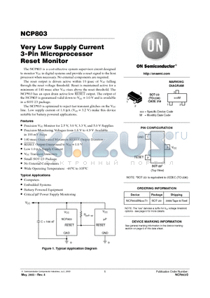 NCP803SN463T1 datasheet - Very Low Supply Current 3-Pin Microprocessor  Reset Monitor