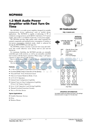 NCP9002 datasheet - 1.3 Watt Audio Power Amplifier with Fast Turn On Time