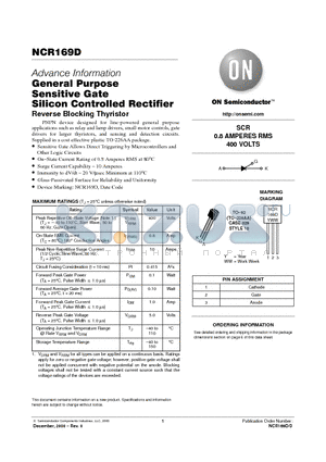 NCR169D datasheet - General Purpose Sensitive Gate Silicon Controlled Rectifier