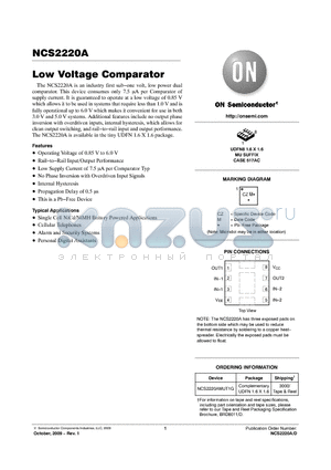 NCS2220A datasheet - Low Voltage Comparator
