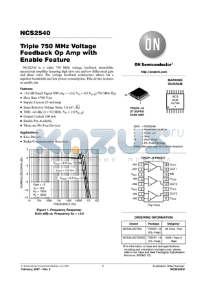 NCS2540 datasheet - Triple 750 MHz Voltage Feedback Op Amp with Enable Feature