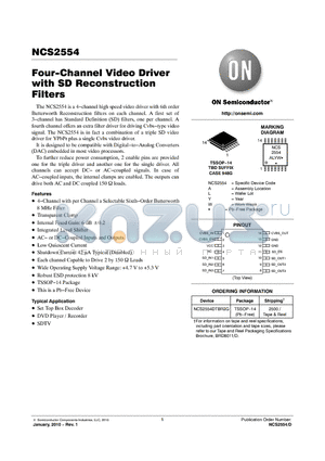 NCS2554DTBR2G datasheet - Four-Channel Video Driver with SD Reconstruction Filters
