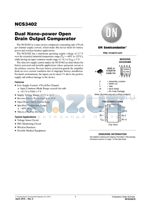 NCS3402 datasheet - Dual Nano-power Open Drain Output Comparator