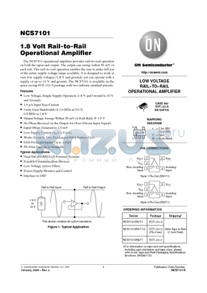 NCS7101SN1T1G datasheet - 1.8 Volt Rail-to-Rail Operational Amplifier