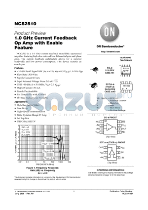 NCS2510DG datasheet - 1.0 GHz Current Feedback Op Amp with Enable Feature