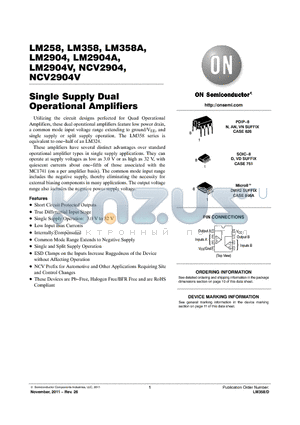 NCV2904 datasheet - Single Supply Dual Operational Amplifiers