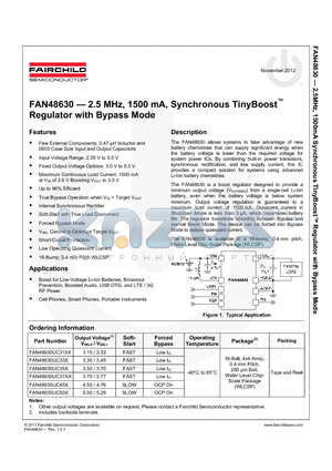 FAN48630 datasheet - 2.5 MHz, 1500 mA, Synchronous TinyBoost Regulator with Bypass Mode