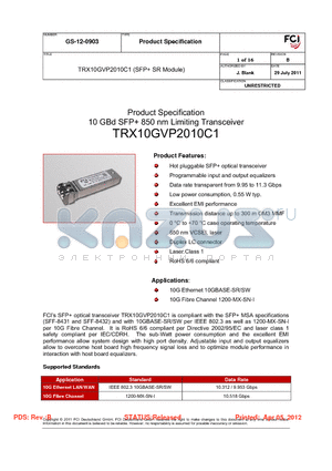 GS-12-0903 datasheet - TRX10GVP2010C1 (SFP SR Module)