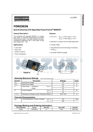 FDW2503N_08 datasheet - Dual N-Channel 2.5V Specified PowerTrench MOSFET