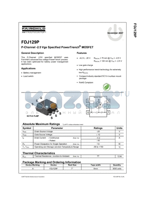 FDJ129P datasheet - P-Channel -2.5 Vgs Specified PowerTrench MOSFET