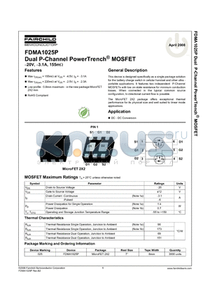 FDMA1025P_08 datasheet - Dual P-Channel PowerTrench^ MOSFET