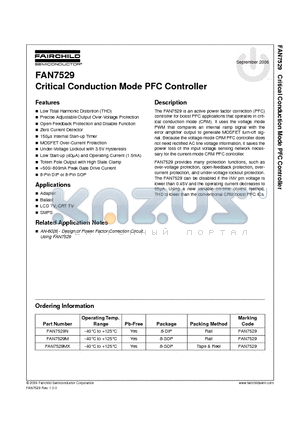 FAN7529MX datasheet - Critical Conduction Mode PFC Controller
