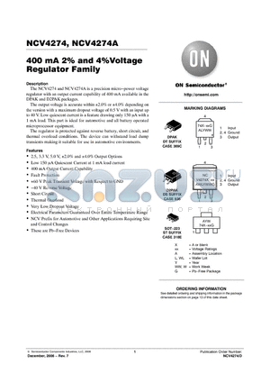 NCV4274 datasheet - 400 mA 2% and 4%Voltage Regulator Family