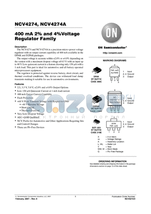 NCV4274ADT33RKG datasheet - 400 mA 2% and 4%Voltage Regulator Family