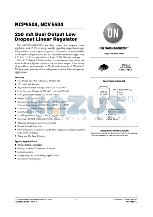 NCV5504DTRKG datasheet - 250 mA Dual Output Low Dropout Linear Regulator