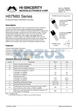 H07N60F datasheet - N-Channel Power Field Effect Transistor