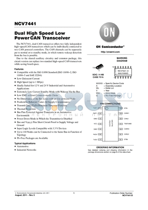 NCV7441D20G datasheet - Dual High Speed Low Power CAN Transceiver