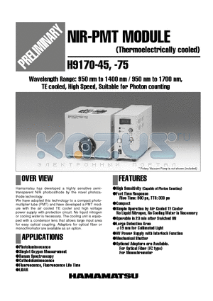 H9170-75 datasheet - NIR-PMT MODULE