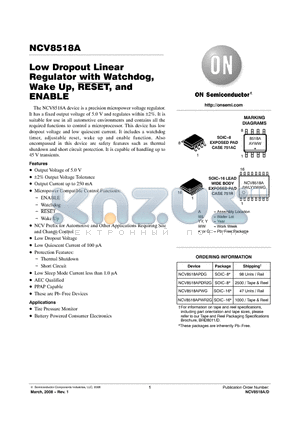 NCV8518A datasheet - Low Dropout Linear Regulator with Watchdog, Wake Up, RESET, and ENABLE