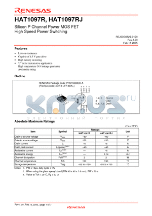HAT1097R-EL-E datasheet - Silicon P Channel Power MOS FET High Speed Power Switching