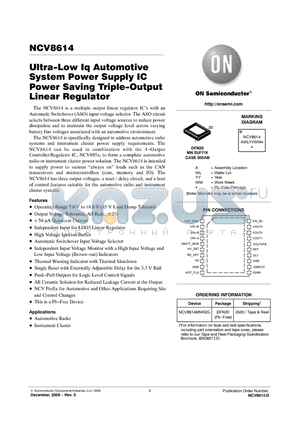 NCV8614MNR2G datasheet - Ultra-Low Iq Automotive System Power Supply IC Power Saving Triple-Output Linear Regulator