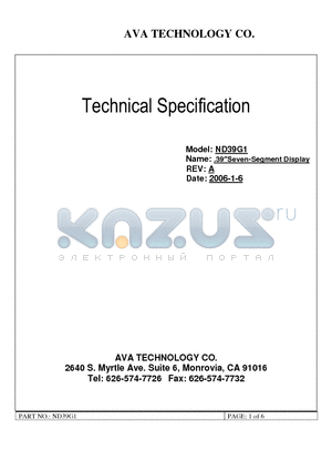 ND39G1 datasheet - 39 inch SEVEN-SEGMENT DISPLAY