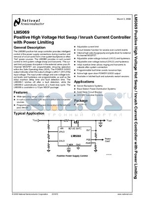 LM5069 datasheet - Positive High Voltage Hot Swap / Inrush Current Controller with Power Limiting