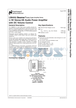 LM4952TS datasheet - 3.1W Stereo-SE Audio Power Amplifier with DC Volume Control