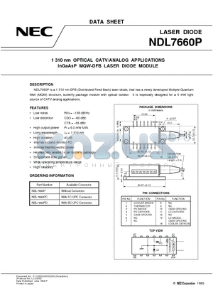 NDL7660P datasheet - 1310 nm OPTICAL CATV/ANALOG APPLICATIONS InGaAsP MQW-DFB LASER DIODE MODULE