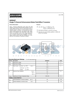 NDS9407 datasheet - Single P-Channel Enhancement Mode Field Effect Transistor