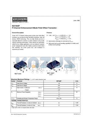 NDT454 datasheet - P-Channel Enhancement Mode Field Effect Transistor