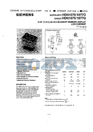 HDN1075O datasheet - 0.28(7MM) SEVEN SEGMANT NUMERIC DISPLAY SOW CURRENT