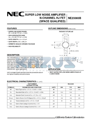 NE23383B datasheet - SUPER LOW NOISE AMPLIFIER N-CHANNEL HJ FET (SPACE QUALIFIED)