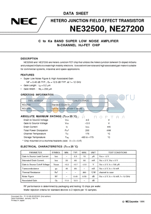 NE32500 datasheet - C to Ka BAND SUPER LOW NOISE AMPLIFIER N-CHANNEL HJ-FET CHIP