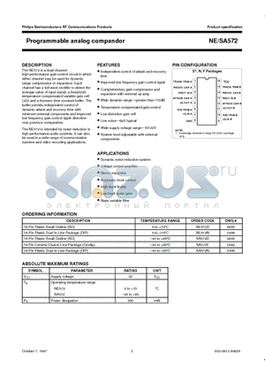 NE572 datasheet - Programmable analog compandor