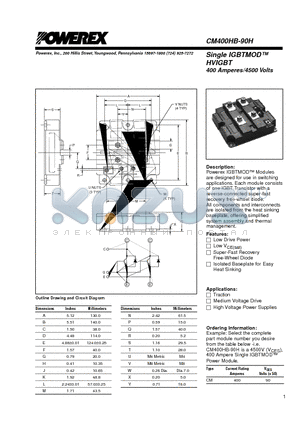 CM400HB-90H datasheet - Single IGBTMOD HVIGBT 400 Amperes/4500 Volts