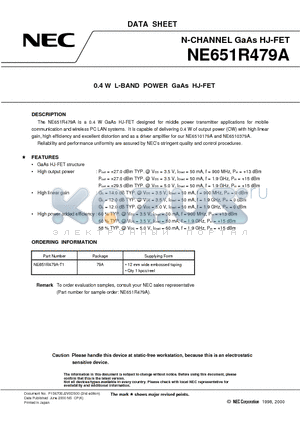 NE651R479A-T1 datasheet - 0.4 W L-BAND POWER GaAs HJ-FET