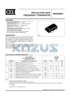 NE663M04 datasheet - NPN SILICON HIGH FREQUENCY TRANSISTOR